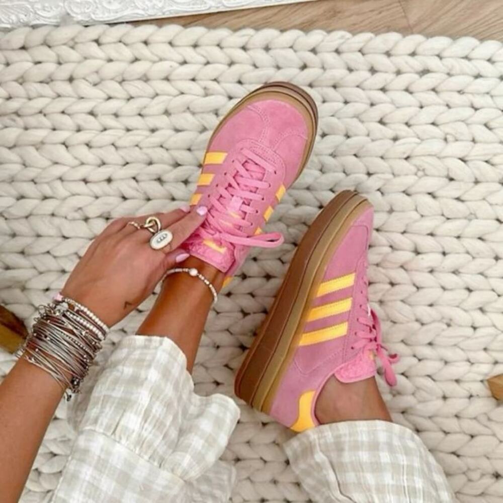 NEW Adidas Originals Gazelle Bold Sneakers Pink & Yellow Platform Gum Soles 7.5